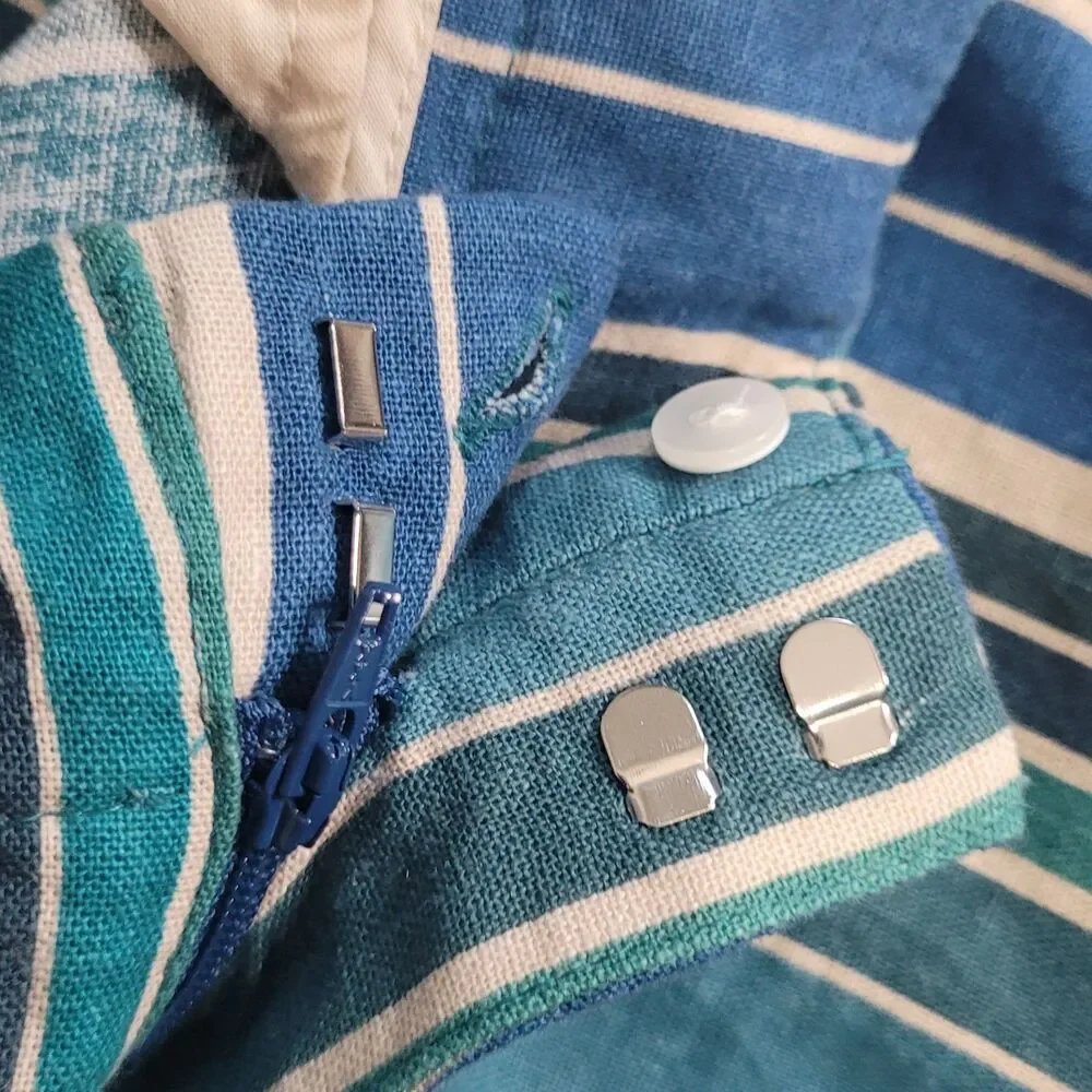 Zara large trousers striped blue zip wide leg linen blend pockets